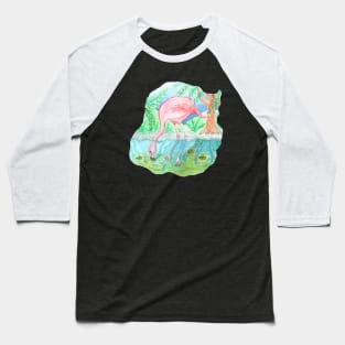 Flamingo Underwater Watercolor Baseball T-Shirt